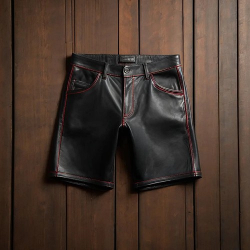 Black real leather - real, shorts